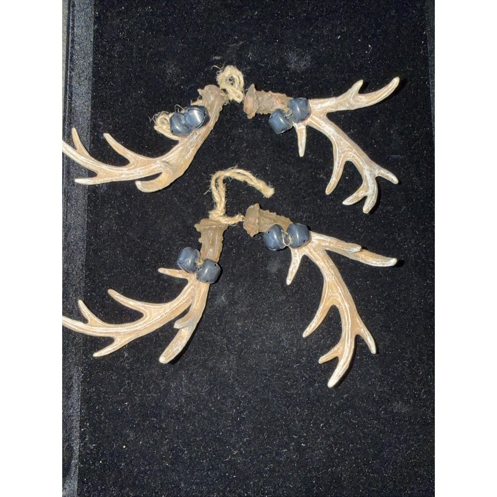 2‎ Pair Holiday Time Deer Antlers Lodge Jingle Bells Christmas Ornament   5499